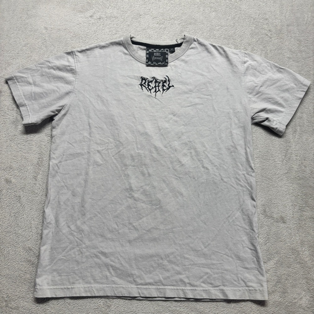 Rebel Vengeance Mens Embroidered Rebel V Tee Shirt Grey Medium Streetwear